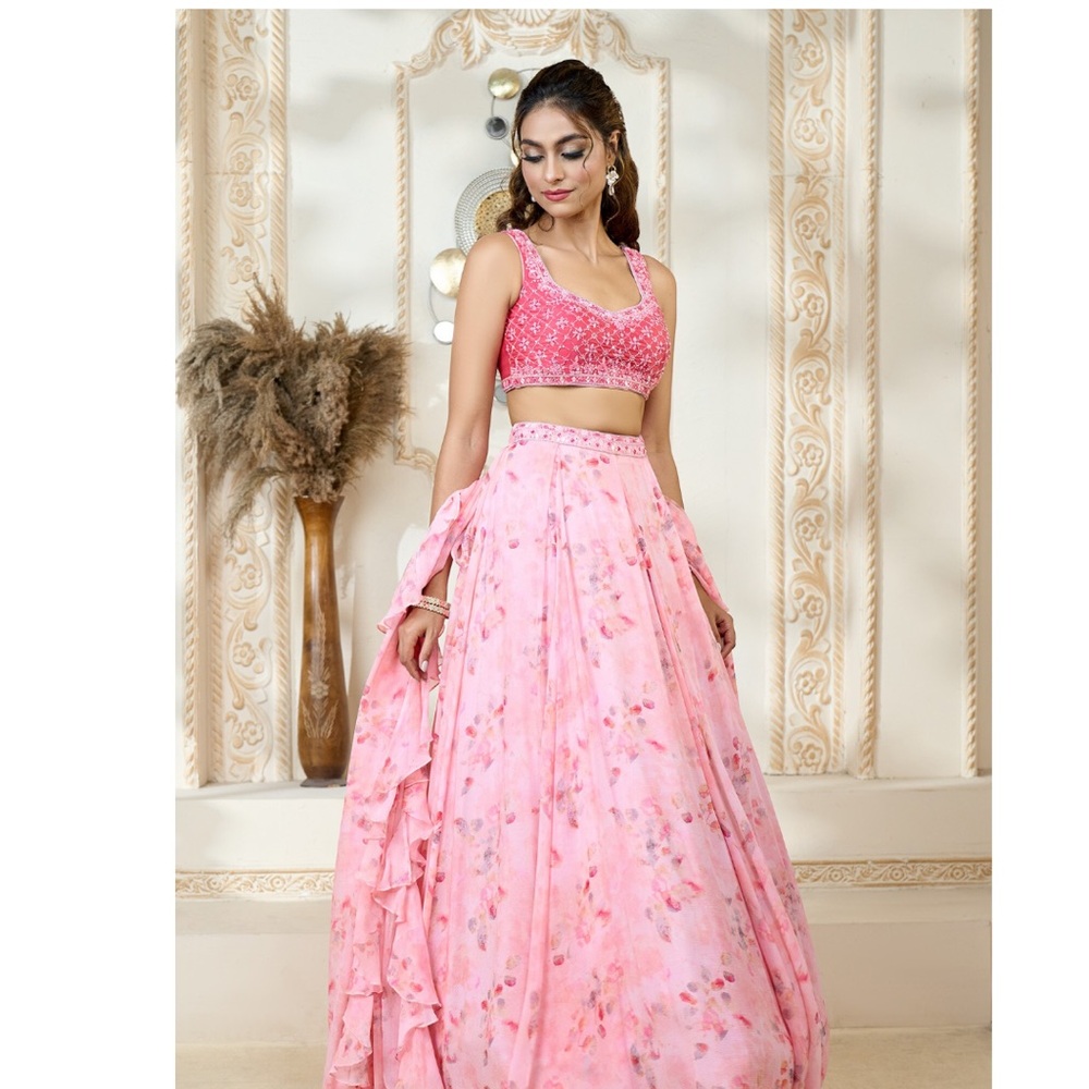 Rose Petal Print Lehenga Set
With Ruffle Dupatta - Picture 2 of 3